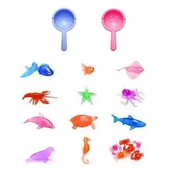 Bareun Korea Goldfish and Sea Friends 18 видов игрушек для игр в воде + 2 вида сачков, корейские игрушки для ванной