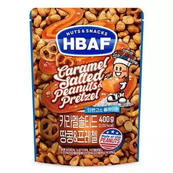 Barf Nuts & Snacks, соленые арахисы и крендельки в карамели, 400 г, 1 шт., корейские орехи