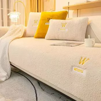 Бархатная диванная подушка с ягненком, зимняя плюшевая утолщенная Нескользящая подушка для дивана, ткань с вышивкой букв, художественный чехол для дивана, чехол на спинку 70x70cm 1pcs