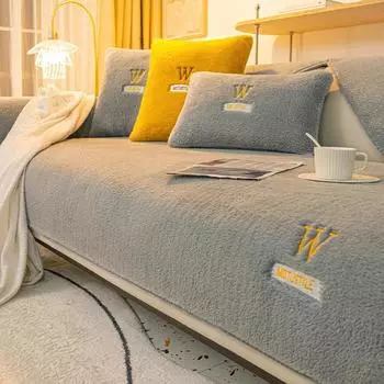 Бархатная диванная подушка с ягненком, зимняя плюшевая утолщенная Нескользящая подушка для дивана, ткань с вышивкой букв, художественный чехол для дивана, чехол на спинку 70x70