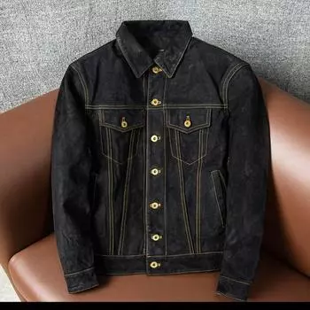 Бархатная двухслойная куртка из овчины, мужская джинсовая куртка с лацканами, трендовая узкая короткая осень и зима S