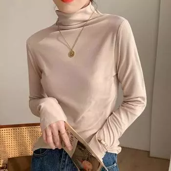 Бархатная футболка с длинным рукавом в немецком стиле с половиной высоким воротом, женские осенние и зимние теплые тонкие футболки, женские элегантные футболки с низом, топы 30576 S чёрный