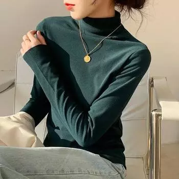 Бархатная футболка с длинным рукавом в немецком стиле с половиной высоким воротом, женские осенние и зимние теплые тонкие футболки, женские элегантные футболки с низом, топы 30576 S чёрный