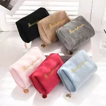 Бархатная косметичка, мягкая сумка для губной помады для девочек, женская дорожная косметичка, косметичка, косметичка, органайзер для макияжа розовый