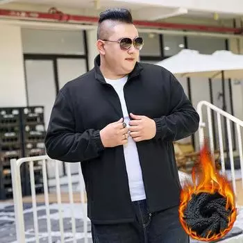 Бархатная куртка мужская осенне-зимняя Plus Fat Plus Plus Plus Размер Куртка флисовая теплая верхняя легкая деловая Plus флисовая толстовка с капюшоном Fat XXXXL чёрный