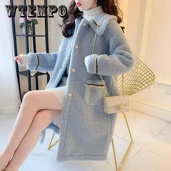 Бархатная куртка ягненка, женское толстое пальто, осеннее и зимнее свободное повседневное тонкое пальто средней длины XL