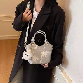 Бархатная маленькая сумка женская весенняя универсальная модная сумка-мессенджер повседневная портативная сумка-ведро серебряный