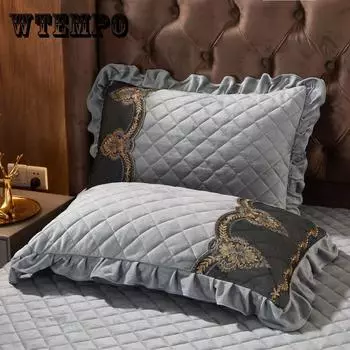 Бархатная наволочка, вышитое кружево, европейский однотонный домашний декор, прямоугольная подушка, зимняя теплая мягкая 48x74 см 2PC 48x74cm