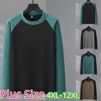 Бархатная нижняя рубашка больших размеров для полных мужчин, свободная зимняя утолщенная рубашка реглан в тон, рукава реглан 4XL-12XL 12XL чёрный