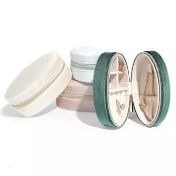 Бархатная овальная шкатулка для украшений на молнии, органайзер для украшений, витрина для хранения ожерелий, дорожная шкатулка синий