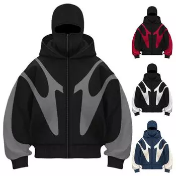 Бархатная панк-двойка с капюшоном с уникальным дизайном, свободная толстовка с капюшоном L чёрный