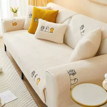 Бархатная подушка для дивана из баранины, зимняя плюшевая утолщенная теплая нескользящая подушка, кожаный чехол для дивана с мультяшным рисунком, тканевый чехол для полотенец на спинку 70*70cm