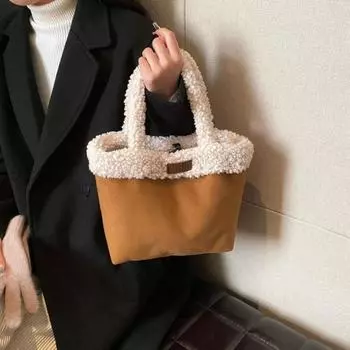 Бархатная ручная сумка из оленьей кожи, женская сумка, осень/зима 2023, новая модная ручная сумка в стиле ретро, большая вместительная сумка-ведро для воды из овечьей шерсти