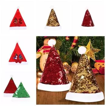 Бархатная шапка Санта-Клауса с бантом, красная шапка с изображением лося, подарочные рождественские шапки, зима/осень c