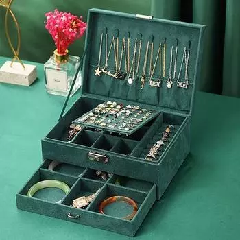 Бархатная шкатулка для украшений для девочек, шкатулка для хранения украшений с замком, шкатулка для хранения украшений с подвесками