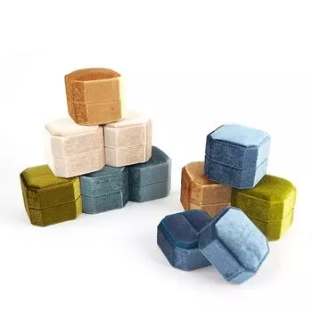 Бархатная шкатулка для украшений Восьмиугольная шкатулка для колец Двойная шкатулка для колец Шкатулка для свадебных колец as the picture