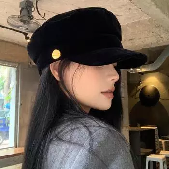 Бархатная шляпа газетчика, большая окружность головы, берет с утиным язычком, женская шляпа, маленькая темно-синяя восьмиугольная шляпа M56-58cm