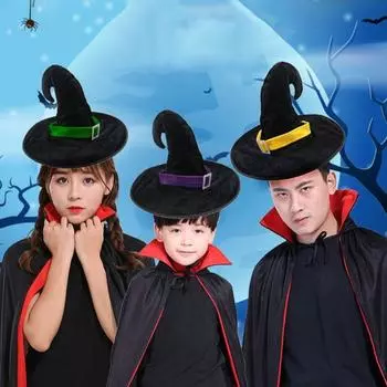 Бархатная шляпа на Хэллоуин, позолоченная шапка дьявола, панк-хэллоуин, шляпа ведьмы-волшебника, детская шляпа B