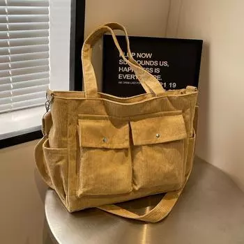 Бархатная сумка большой вместимости, однотонная парусиновая сумка на одно плечо, вельветовая сумка-тоут, женская универсальная простая сумка через плечо