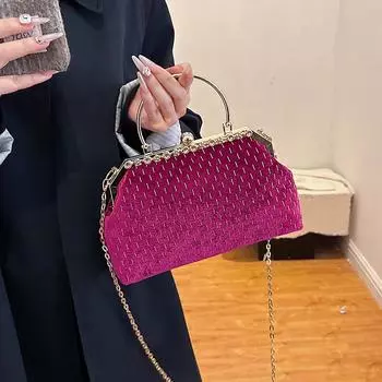 Бархатная сумка-клипса, популярная женская сумка для ужина, модная сумка-ракушка на одно плечо с косым креплением чёрный