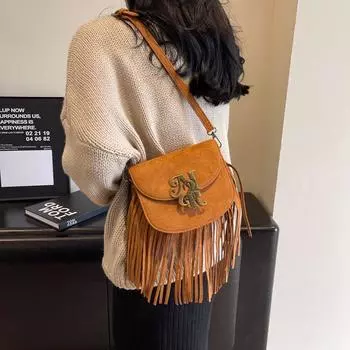 Бархатная тканая сумка-седло с кисточками, сумка через плечо, женская сумка, сумка через плечо