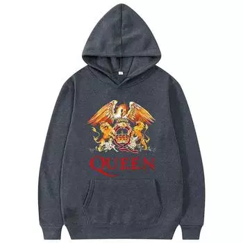 Бархатная толстовка с капюшоном, наряд с принтом группы Queen Rock, в стиле хип-хоп, нейтральный S темно серый