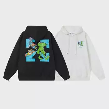 Бархатная толстовка с капюшоном унисекс с мультяшным принтом - 2023 Осень/Зима Double Extra Large белый