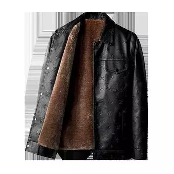 Бархатная утолщенная мужская кожаная куртка весна и осень новая средняя и молодая тонкая куртка с лацканами из искусственной кожи тонкое пальто для мужчин L