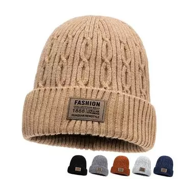 Бархатная вязаная шапка женская зимняя толстая теплая велосипедная утепленная защитная шапка для ушей шерстяная мужская шапка чёрный