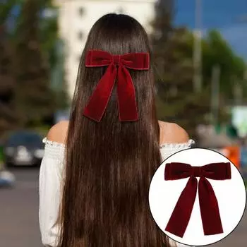 Бархатная заколка для волос с бантом, милая, элегантная, однотонная, для женщин, для девочек-подростков, черный, красный, с бантом, зажим с уткой, заколка, аксессуары для волос, подарок на день рождения чёрный