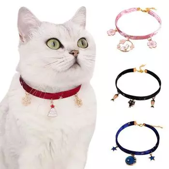 Бархатное бронзовое регулируемое ожерелье с изображением кошки, рыбья кость/снежинка/ошейник со звездным небом для щенка, изысканное украшение, аксессуары для домашних животных M 25-32cm