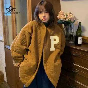 Бархатное хлопковое пальто, женское ленивое стильное осенне-зимнее новое винтажное хлопковое пальто в студенческом стиле, корейское трендовое пальто S коричневый