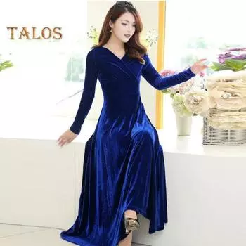 Бархатное макси-платье для женщин с V-образным вырезом, длинное платье до щиколотки, однотонное вечернее платье А-силуэта для свадебной коктейльной вечеринки L вино красного