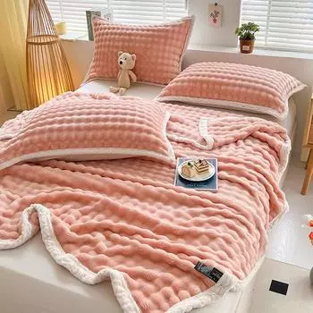 Бархатное одеяло с кроликом и пузырьками для отдыха, четырехсезонное одеяло для дивана, однослойное двустороннее фланелевое фланелевое одеяло для кондиционирования воздуха 40*40cm оранжевый