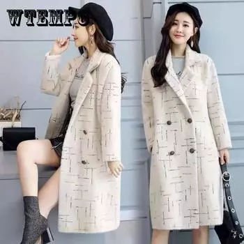 Бархатное пальто из искусственной норки, женские новые длинные плащи, осенне-зимнее толстое свободное теплое пальто в клетку из искусственной норки XXXL