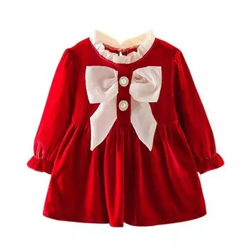 Бархатное платье для маленьких девочек, платье с рюшами на воротнике, пышное платье с длинными рукавами и большим бантом, платье принцессы Лотиты, праздничные платья 100