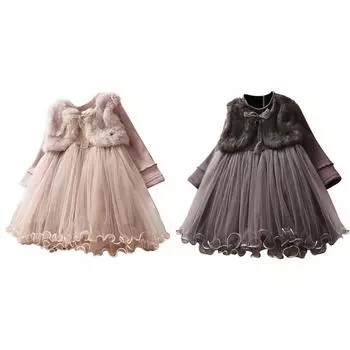 Бархатное платье принцессы для девочек, зимнее праздничное платье принцессы с длинными рукавами, теплый сетчатый костюм, детская одежда для детей 1-7 лет 100