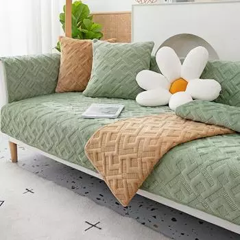 Бархатное плюшевое диванное полотенце, утолщенное жаккардовое с листьями, домашний декор, чехол для секционного дивана, нескользящий, пыленепроницаемый, подушка для сиденья дивана 70x70cm 1pc