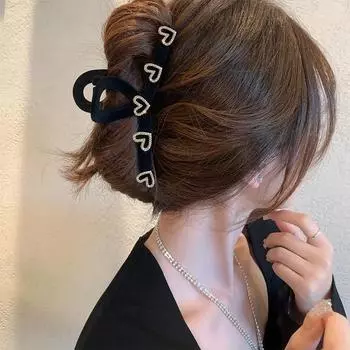 Бархатное сердце из страз, черные волосы, высокий хвост, большая заколка для волос, корейский простой зажим, женский элегантный головной убор, ювелирные изделия 11cm