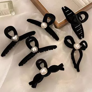 Бархатное сердце из страз, черные волосы, высокий хвост, большая заколка для волос, корейский простой зажим, женский элегантный головной убор, ювелирные изделия 13cm