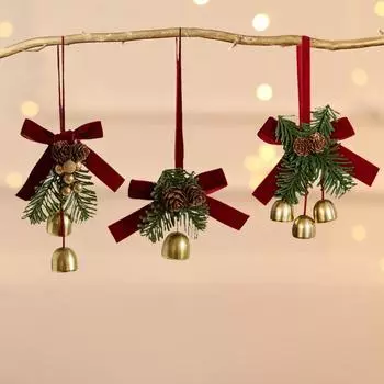 Бархатные банты, рождественские колокольчики, подвесные украшения, шишки, декор для елки, праздничные принадлежности, праздничные подвесные изделия Style 2