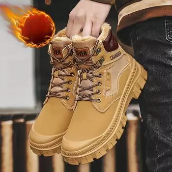 Бархатные ботинки Martin с высоким берцем, модные теплые мужские ботинки на платформе с капюшоном и хлопковой подошвой 39 жёлтый