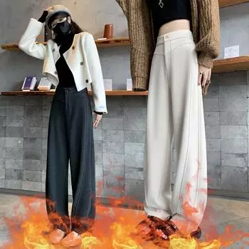 Бархатные брюки-бананы женские осенне-зимние с высокой талией, свободные, прямые спортивные брюки S