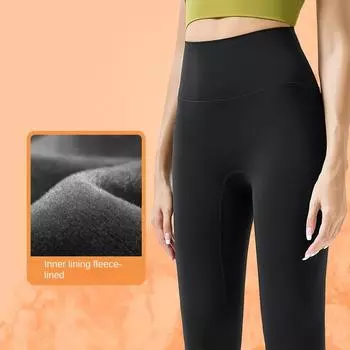 Бархатные брюки для йоги, зимние брюки с высокой талией и подъемом бедер, спортивные узкие брюки для фитнеса для женщин S чёрный