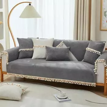 Бархатные чехлы для диванов с кисточками для гостиной, 2-местный L-образный чехол для стула, защита для мебели, нескользящий чехол для дивана, мягкий чехол Cushion cover45x45cm