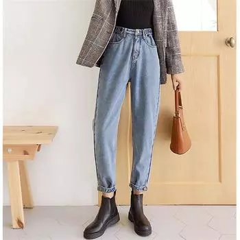 Бархатные джинсы женские зимние теплые синие женские брюки с высокой талией женские эластичные джинсовые джинсы до щиколотки для женщин шаровары одежда S