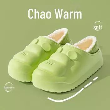 Бархатные хлопковые тапочки с толстой подошвой для использования в помещении и на улице, уход за женской/мужской обувью осенью и зимой, легкоочищаемые тапочки на каблуке. Size 42-43 чёрный