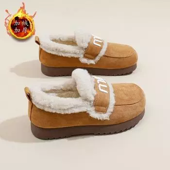 бархатные хлопковые туфли для девочек 2024 года, новые зимние утолщенные теплые ретро-коричневые хлопковые туфли на платформе, зимние сапоги BR092 35 чёрный