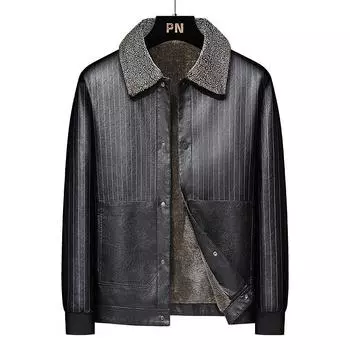 Бархатные мужские зимние утепленные кожаные куртки среднего и пожилого возраста большого размера, мужские повседневные кожаные куртки M