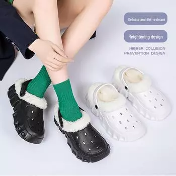 «Бархатные нескользящие хлопковые тапочки с теплым мехом и толстой подошвой для использования в помещении и на улице» 38-39 чёрный